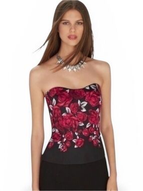 White House Black Market Red Black & White Rose Bustier Size 2